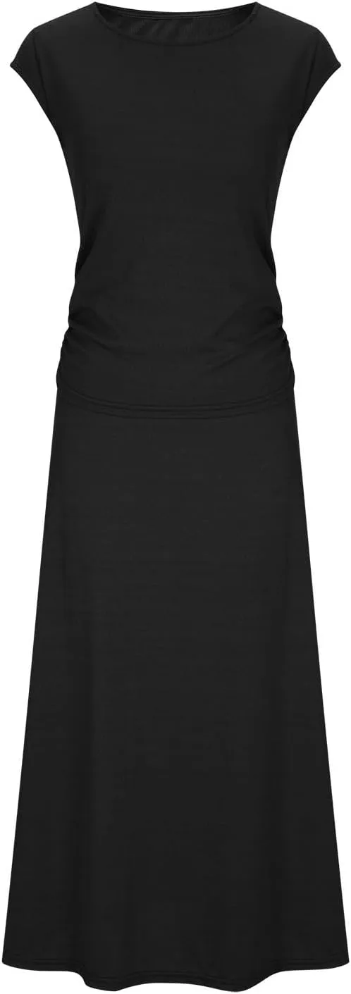 Binmer 2 Piece Outfit Set for Womens 2024 Summer Casual Ribbed Knit Short Sleeve Crop Top High Waist Midi Skirt Set Loungwear