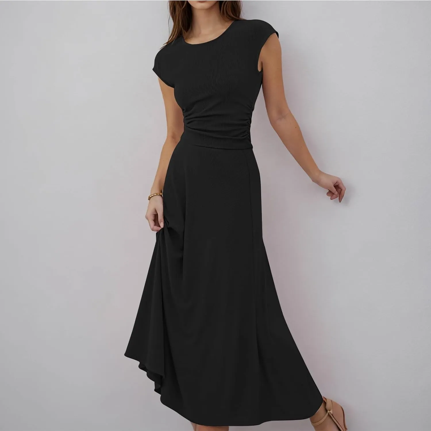 Binmer 2 Piece Outfit Set for Womens 2024 Summer Casual Ribbed Knit Short Sleeve Crop Top High Waist Midi Skirt Set Loungwear