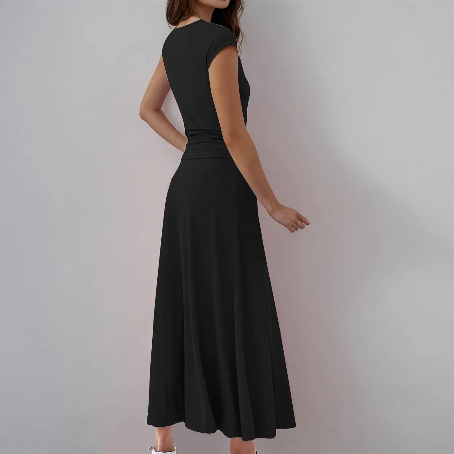 Binmer 2 Piece Outfit Set for Womens 2024 Summer Casual Ribbed Knit Short Sleeve Crop Top High Waist Midi Skirt Set Loungwear