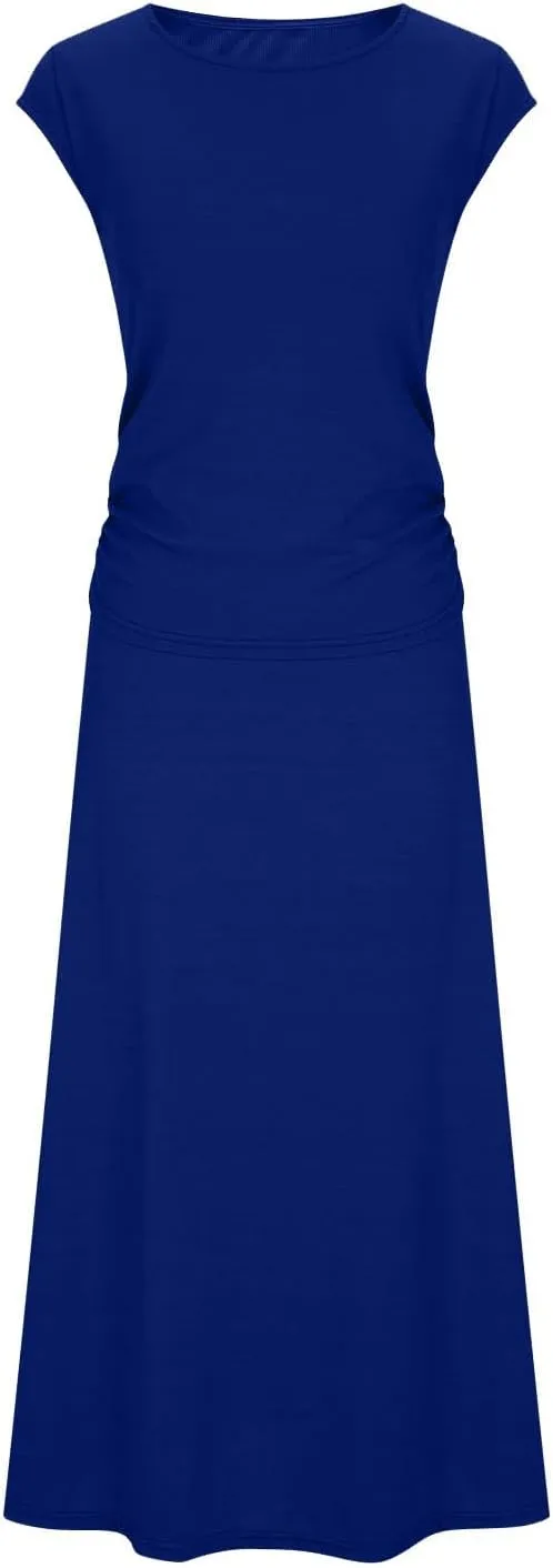 Binmer 2 Piece Outfit Set for Womens 2024 Summer Casual Ribbed Knit Short Sleeve Crop Top High Waist Midi Skirt Set Loungwear