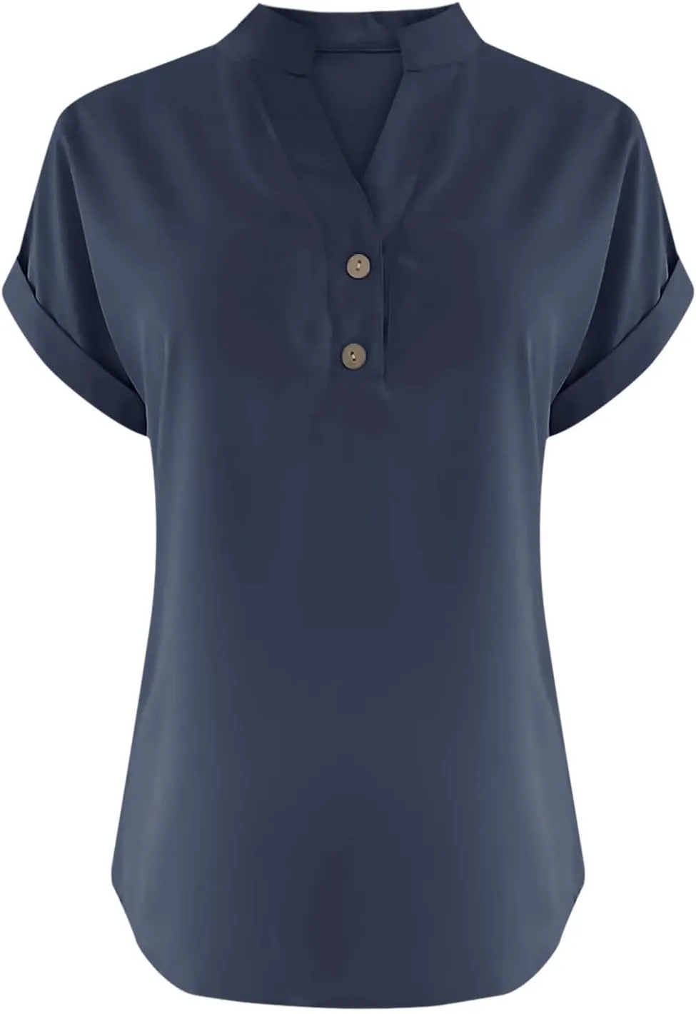 Binmer Half Button Linen Tops for Womens Oversized Short Sleeve V Neck Shirts Loose Fit Tunic Blouse Casual Summer Tee