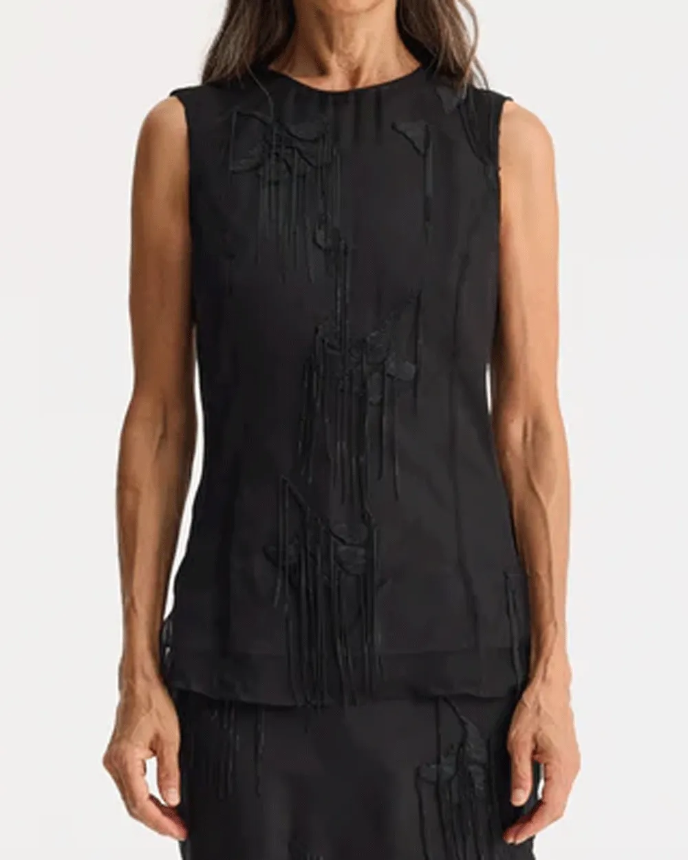 Black Embellished Tulip Organza Top