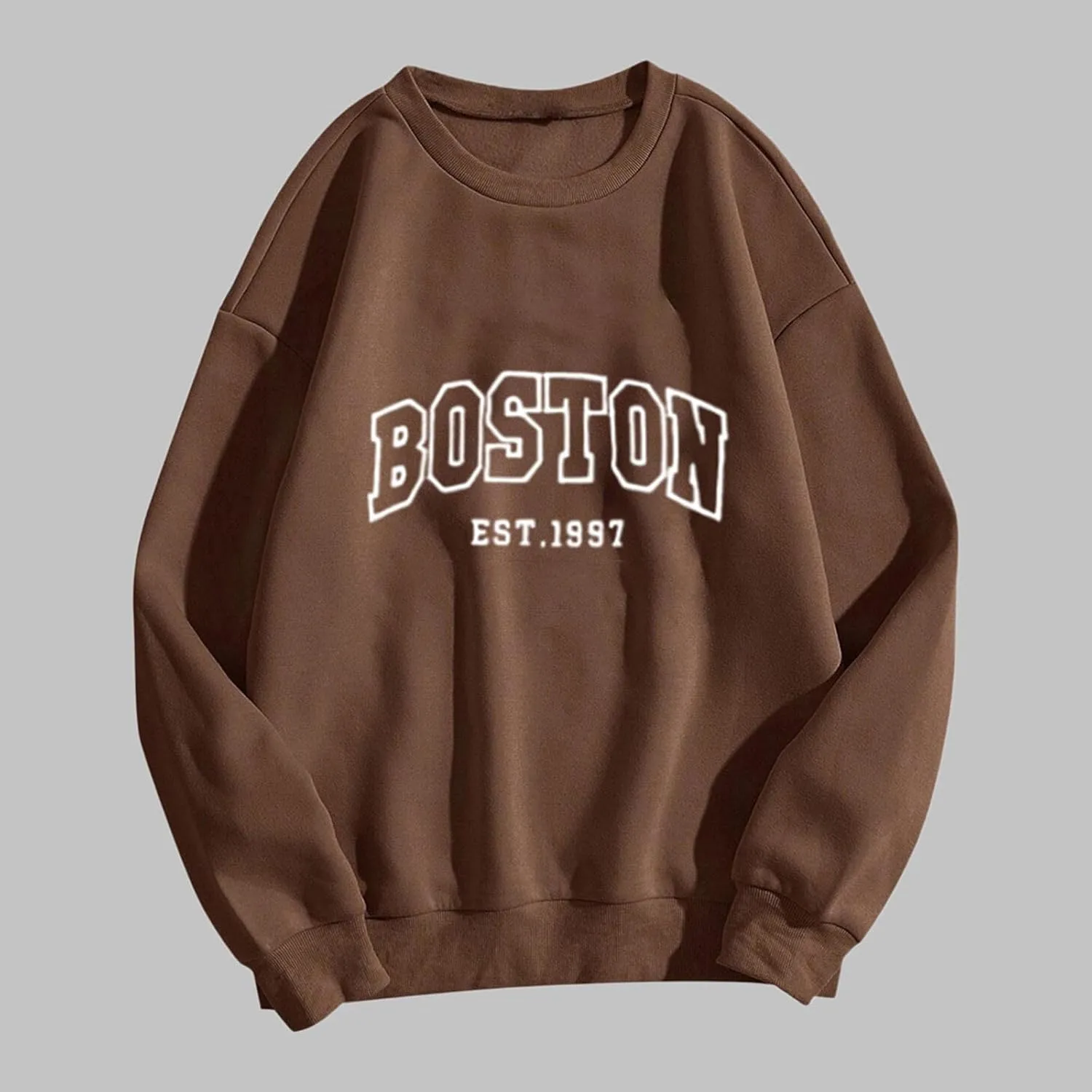 Boston Sweatshirts Women Round Neck Letter Graphic Cute Pullover Oversized Casual Hoodie Teen Girls Spring Y2K Clothes