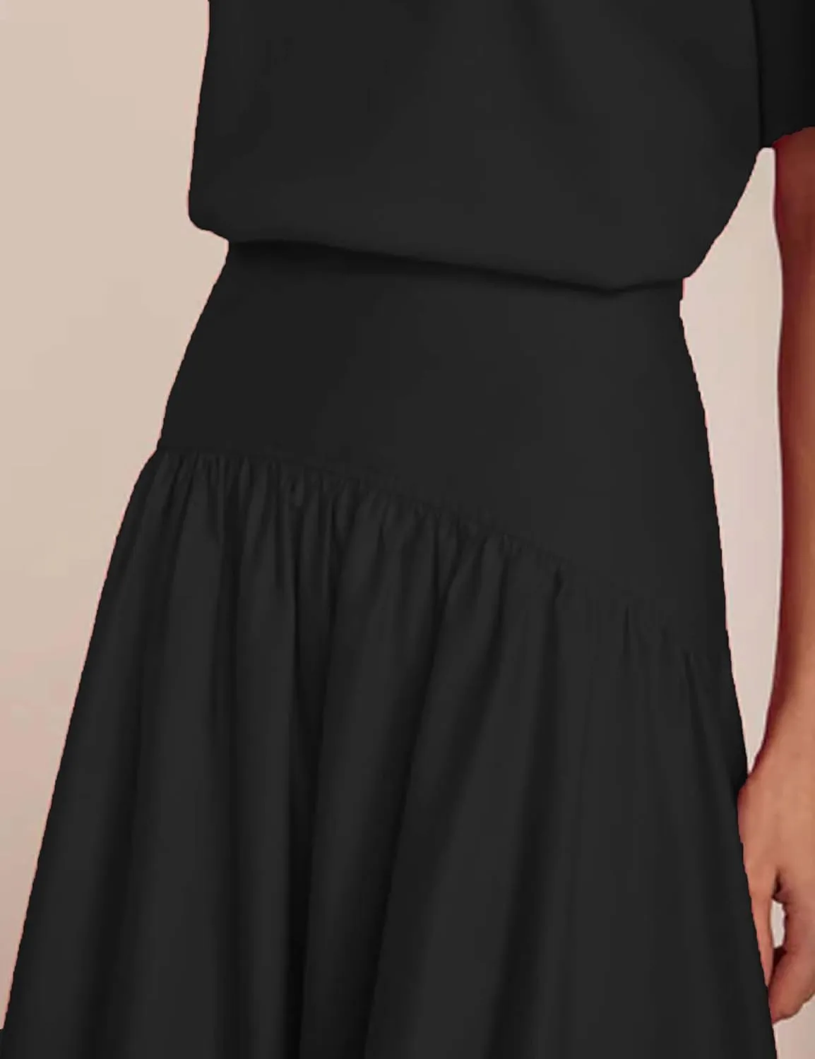 Bozanly Summer Two Piece Outfits Skirts Set for Women Crewneck Short Sleeve Tee and Midi Skirt Sets Dresses