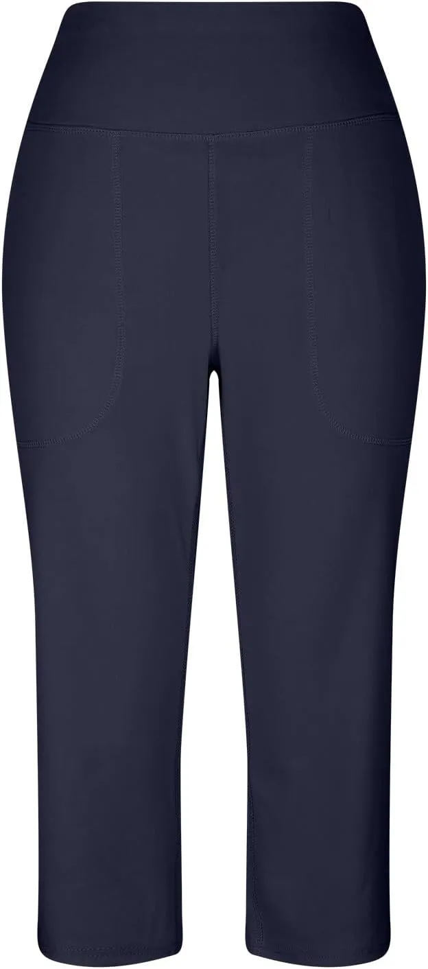 Capri Yoga Pants for Women Stretch High Waisted Wide Leg Pull on Capris Workout Athletic Work Pants with Pockets