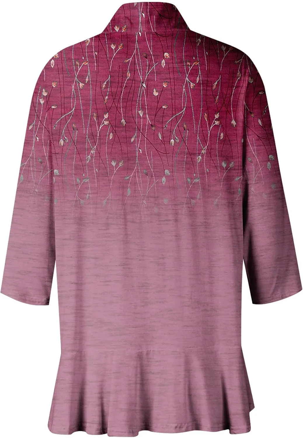 Cardigan for Women Draped Ruffles Printed Casual Tops 3/4 Sleeves Lightweight Open Front Shirts