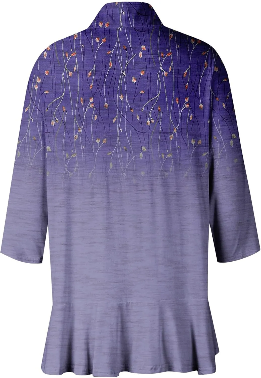 Cardigan for Women Draped Ruffles Printed Casual Tops 3/4 Sleeves Lightweight Open Front Shirts