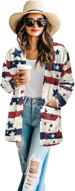 Cardigans Shirt for Women Lightweight Open Front Long Sleeve Coat with Pockets Casual Comfy Workout Tops Size S-2XL