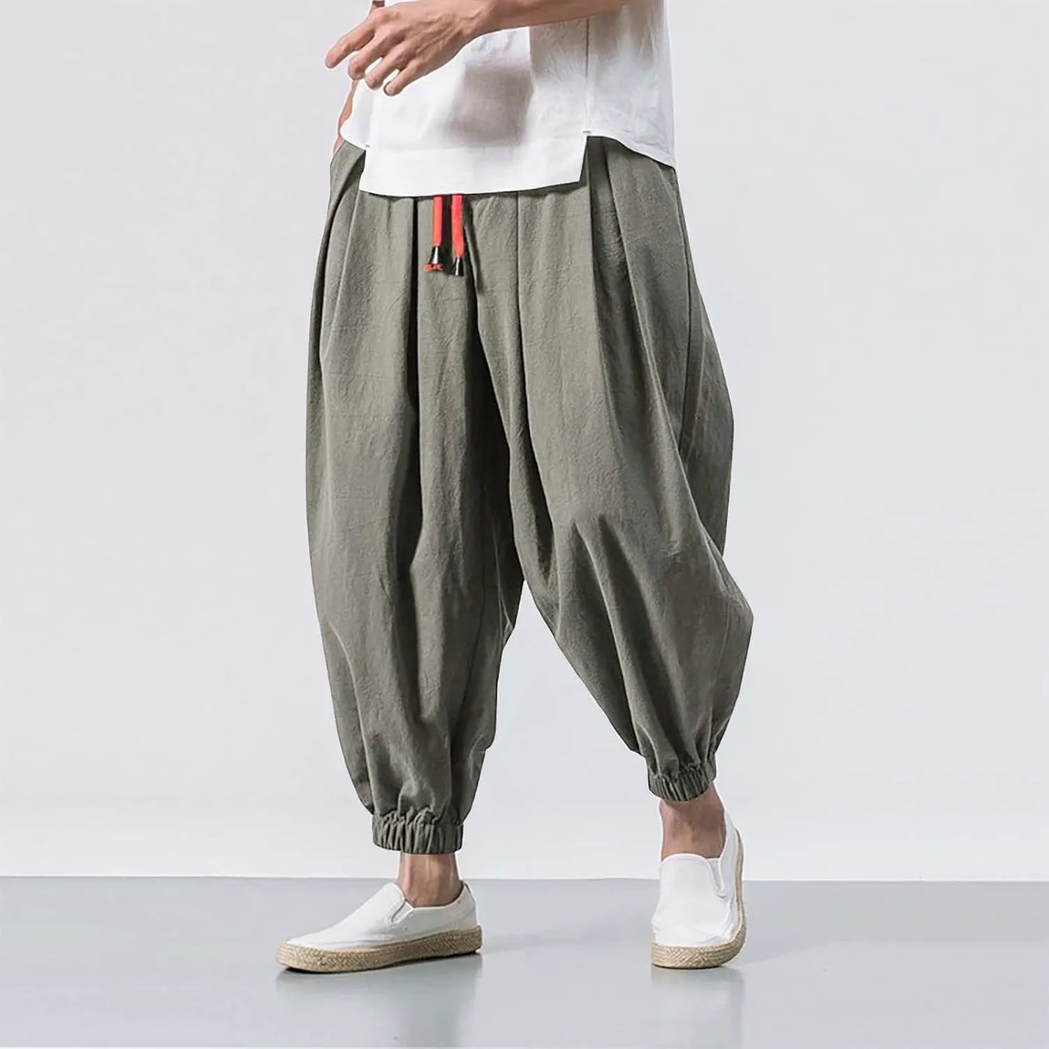 Cargo Work Pant Mens Drawstring Casual Lounge Pants Sports Running Fitness Gym Sweatpants Loose Joggers
