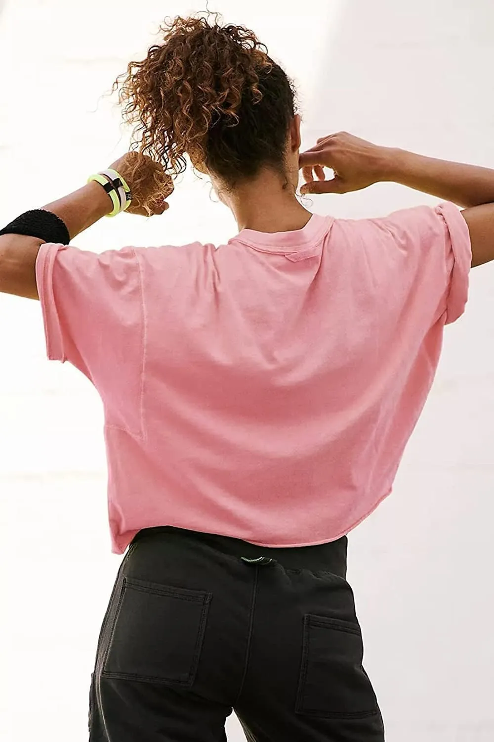 Carpetcom Oversized Workout Shirts for Women Short Sleeve Drop Shoulder Casual Crop Tops Baggy Gym Yoga Athletic Tee