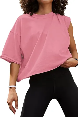 Carpetcom Oversized Workout Shirts for Women Short Sleeve Drop Shoulder Casual Crop Tops Baggy Gym Yoga Athletic Tee