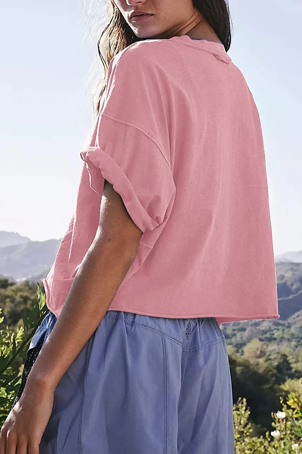 Carpetcom Oversized Workout Shirts for Women Short Sleeve Drop Shoulder Casual Crop Tops Baggy Gym Yoga Athletic Tee
