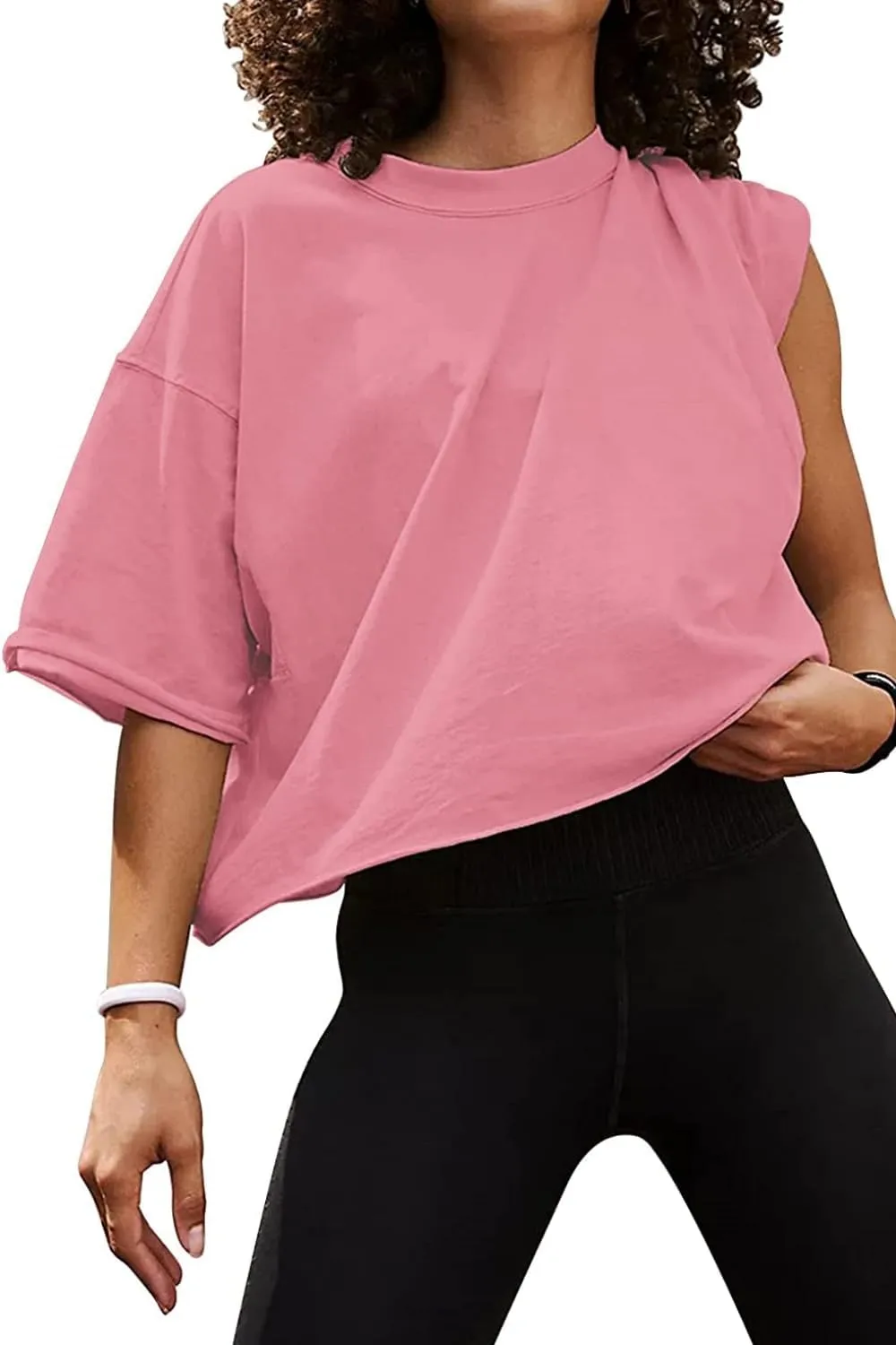 Carpetcom Oversized Workout Shirts for Women Short Sleeve Drop Shoulder Casual Crop Tops Baggy Gym Yoga Athletic Tee