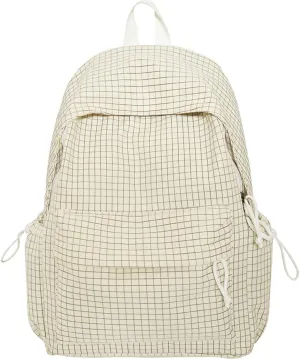 Casual Backpack Nylon Checkered Bookbags Lightweight Laptop Bag Travel Daypacks (Yellow)