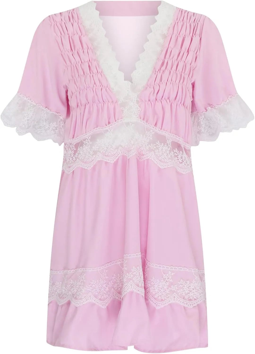 Ceboyel Womens Boho Floral Summer Dress Lace Trim Casual Beach Dresses V Neck Ruffle Swing Short Dress Ladies Clothes 2023