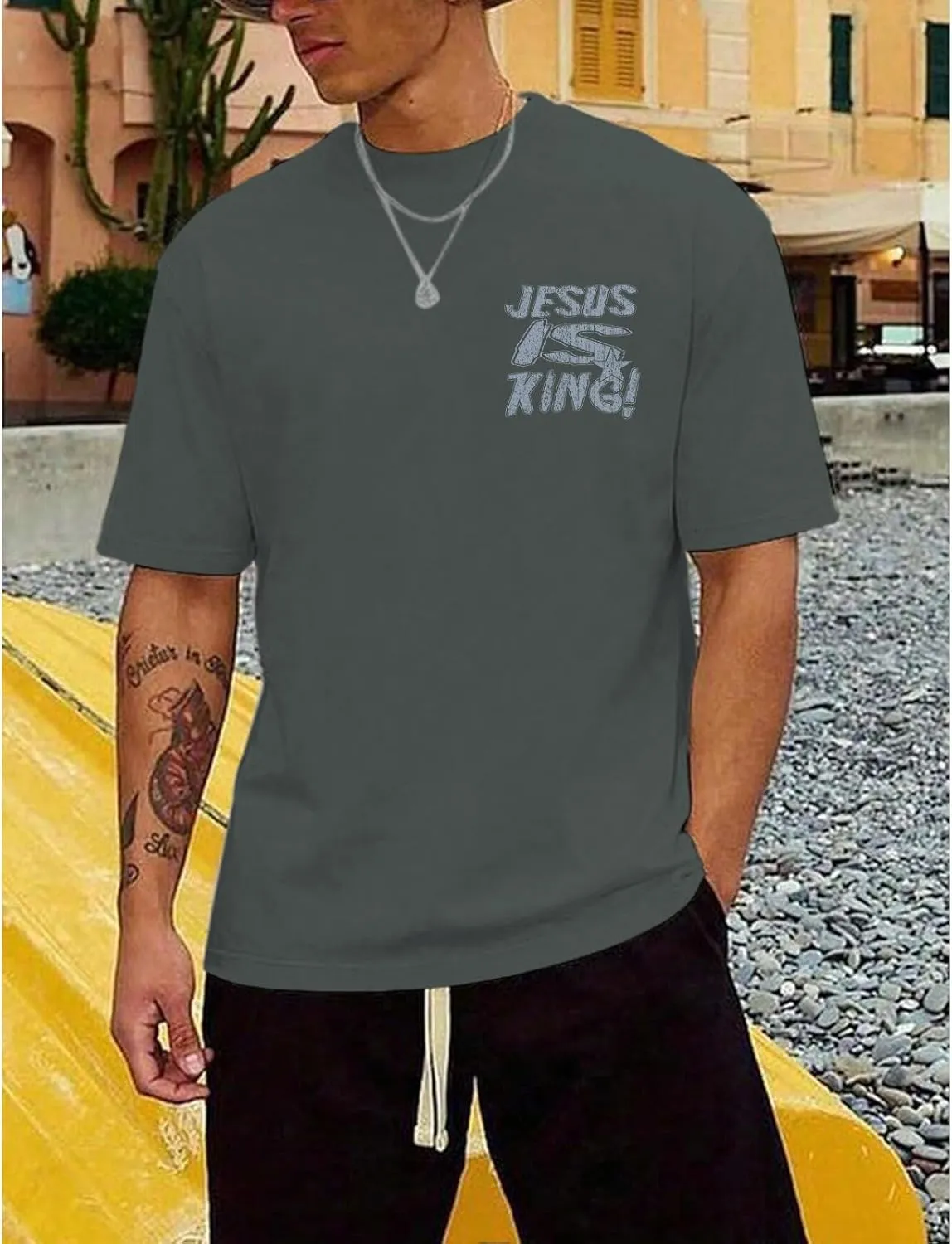 Christian Shirts for Men Jesus is King Tshirt God Faith Inspirational Religious Sayings Tees Funny Bible Verse Tops