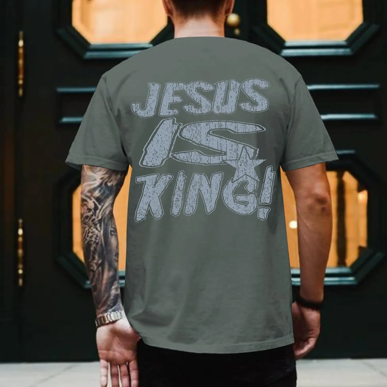 Christian Shirts for Men Jesus is King Tshirt God Faith Inspirational Religious Sayings Tees Funny Bible Verse Tops