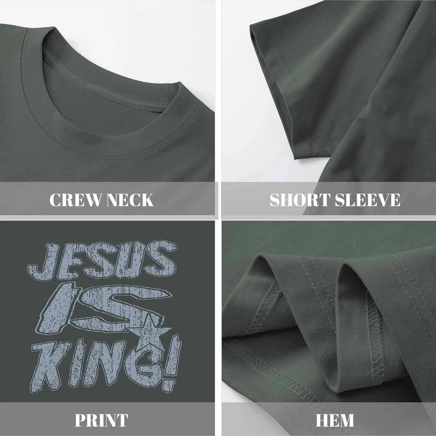 Christian Shirts for Men Jesus is King Tshirt God Faith Inspirational Religious Sayings Tees Funny Bible Verse Tops