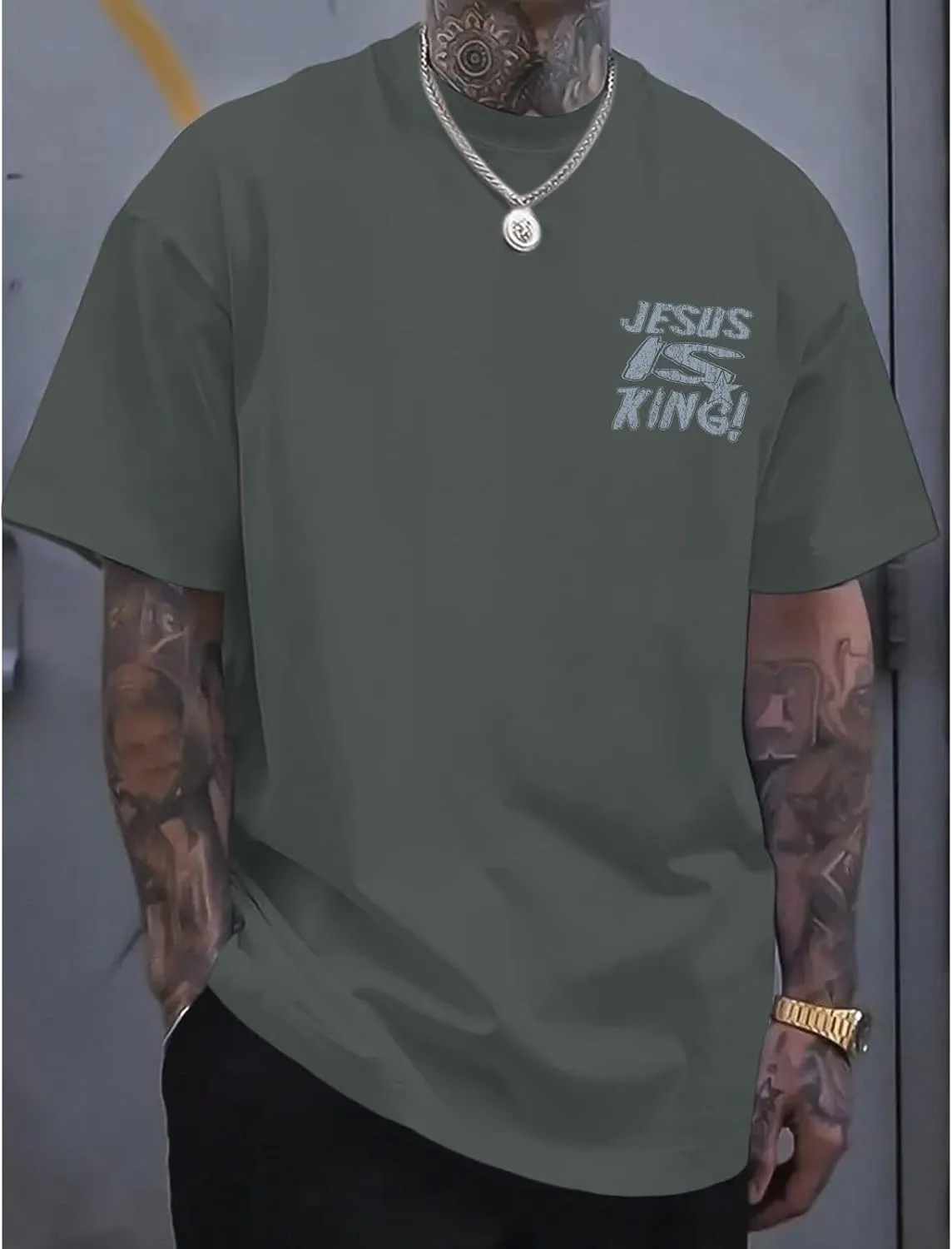 Christian Shirts for Men Jesus is King Tshirt God Faith Inspirational Religious Sayings Tees Funny Bible Verse Tops