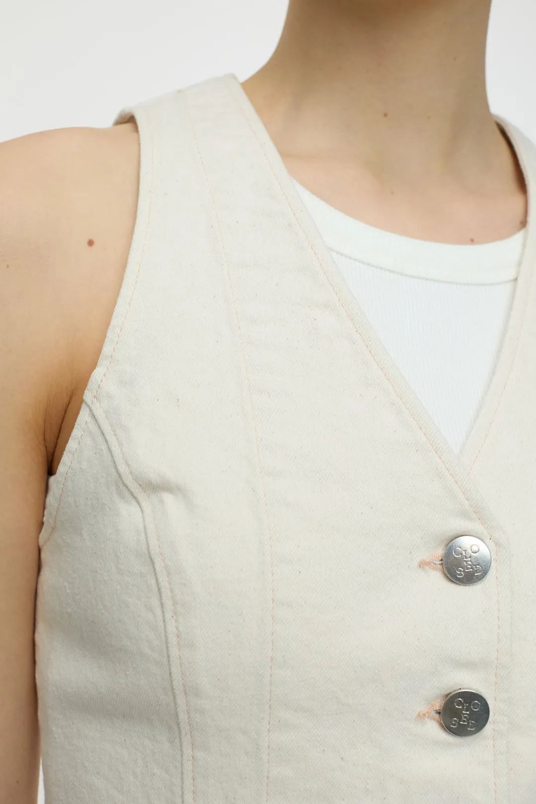 CLOSED Fitted Denim Waistcoat in Ivory