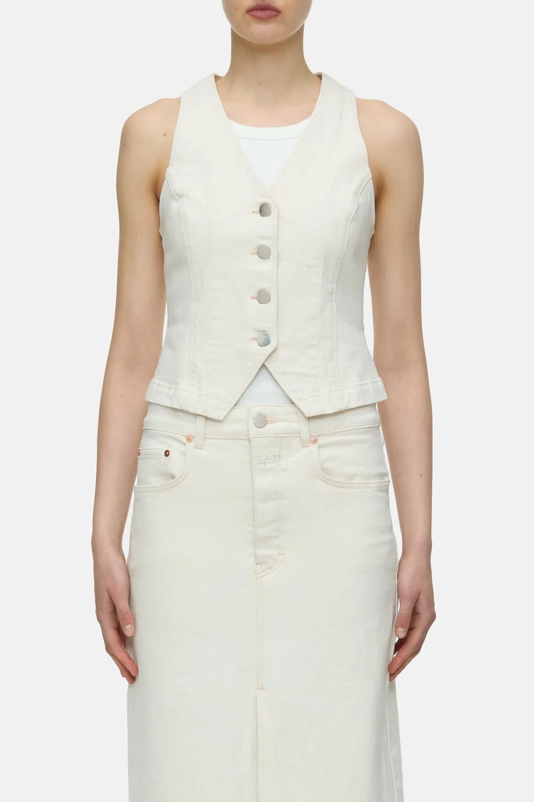 CLOSED Fitted Denim Waistcoat in Ivory