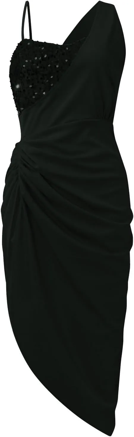 Cocktail Dress for Women,2024 Elegant Sexy Skinny Wedding Guest Dress,Trendy Ruched Slit Irregular Party Dress