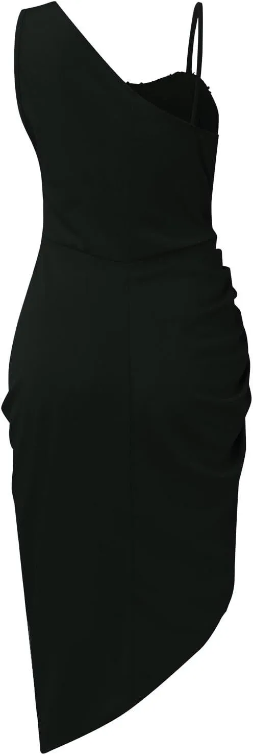 Cocktail Dress for Women,2024 Elegant Sexy Skinny Wedding Guest Dress,Trendy Ruched Slit Irregular Party Dress