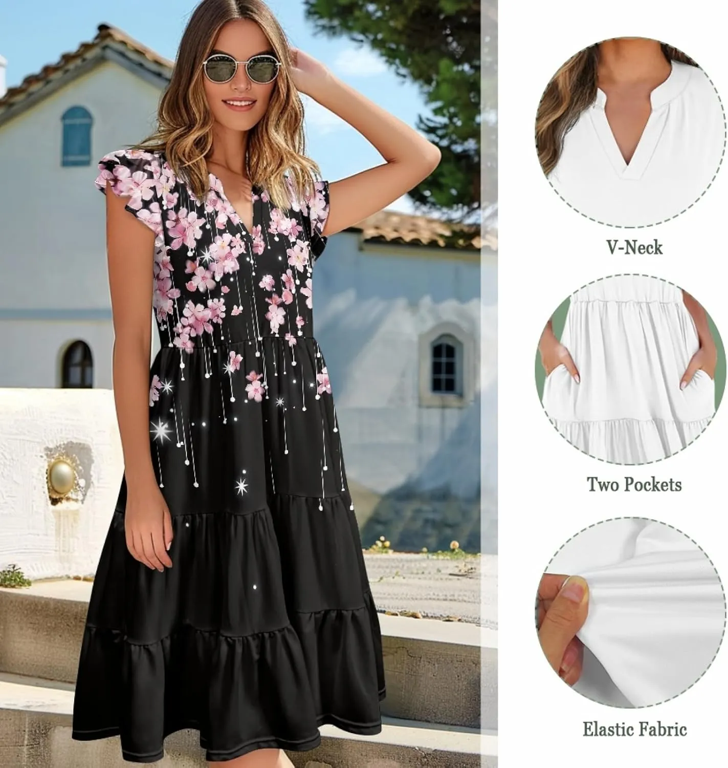 Coloranimal Summer Dresses for Women 2024 Maxi Dress Sundresses Breathable Beach Dress Womens Dresses Short Sleeve Midi Dress