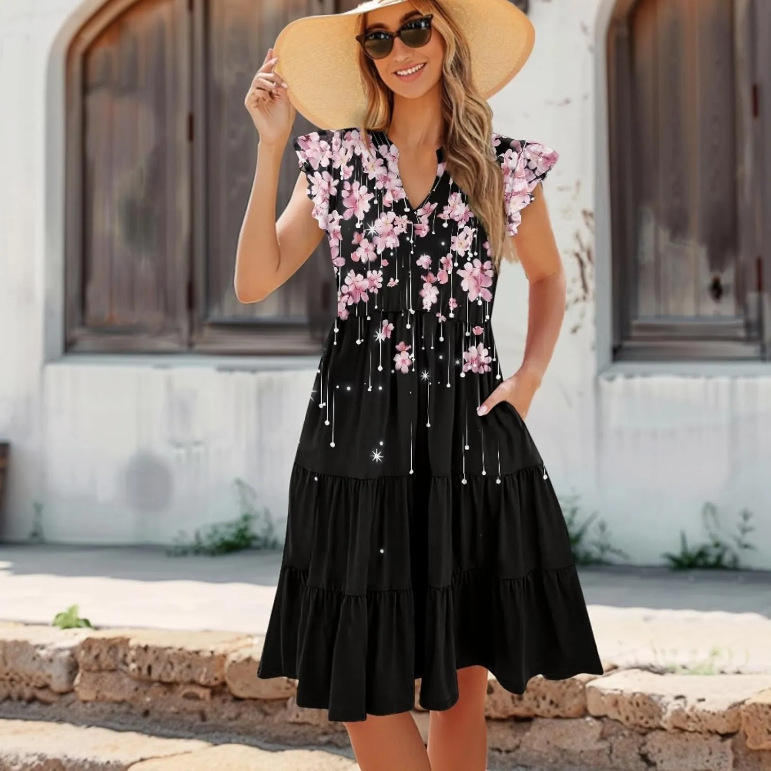 Coloranimal Summer Dresses for Women 2024 Maxi Dress Sundresses Breathable Beach Dress Womens Dresses Short Sleeve Midi Dress