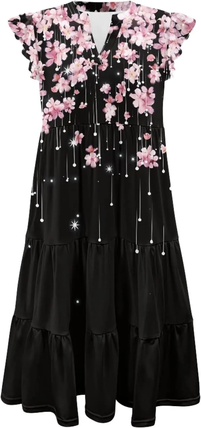 Coloranimal Summer Dresses for Women 2024 Maxi Dress Sundresses Breathable Beach Dress Womens Dresses Short Sleeve Midi Dress