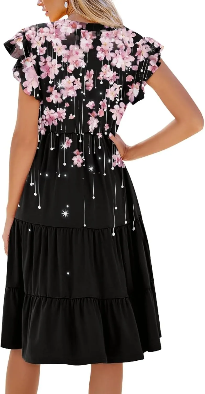 Coloranimal Summer Dresses for Women 2024 Maxi Dress Sundresses Breathable Beach Dress Womens Dresses Short Sleeve Midi Dress