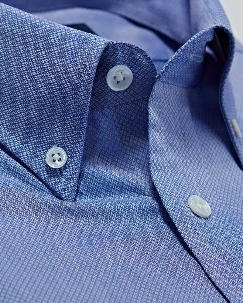 Contemporary Fit, Button Down Collar, 2 Button Cuff Shirt In Blue With Micro Diamonds