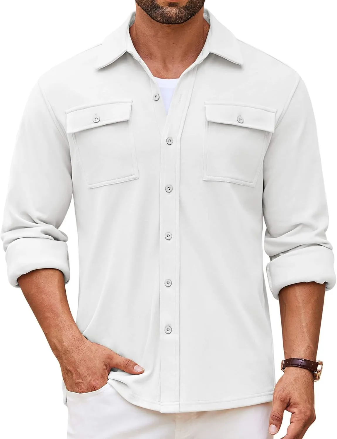 COOFANDY Men's Shirt Jacket Long Sleeve Overshirt Casual Button Down Shacket Thermal Shirts with Pockets