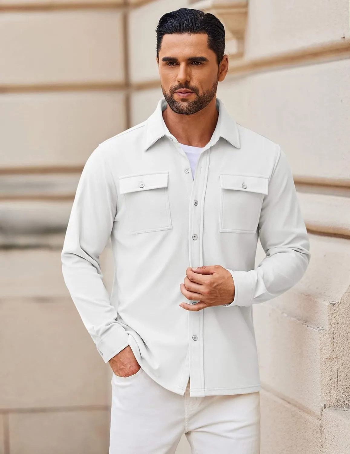 COOFANDY Men's Shirt Jacket Long Sleeve Overshirt Casual Button Down Shacket Thermal Shirts with Pockets