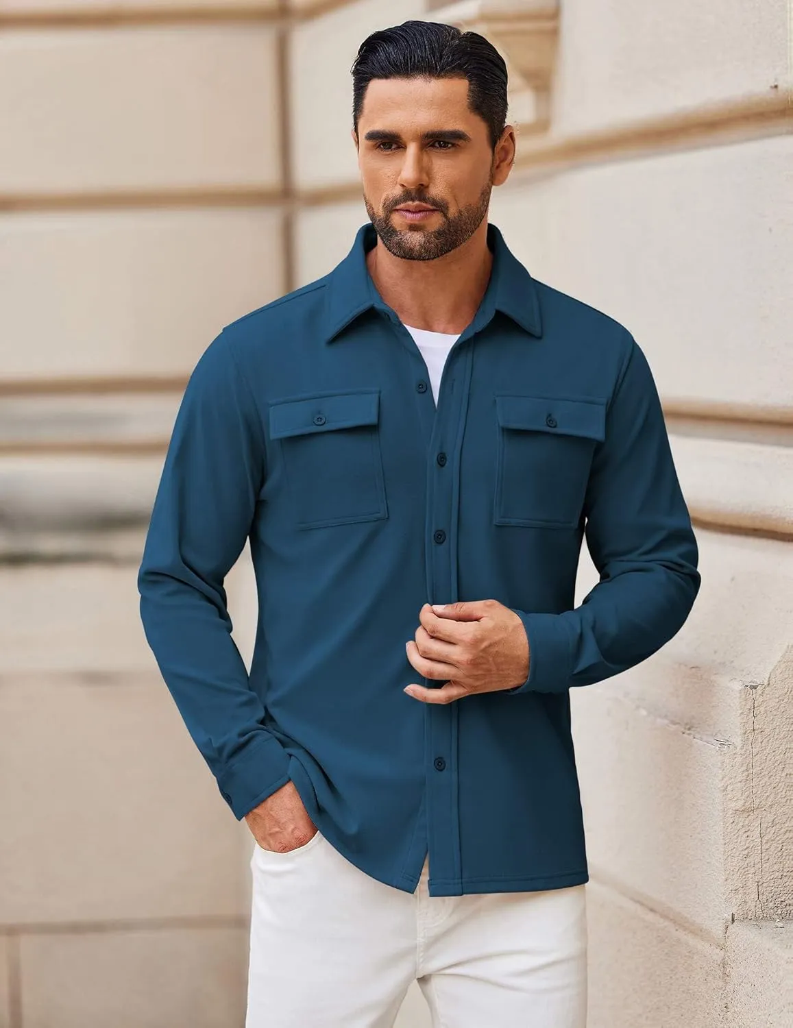 COOFANDY Men's Shirt Jacket Long Sleeve Overshirt Casual Button Down Shacket Thermal Shirts with Pockets