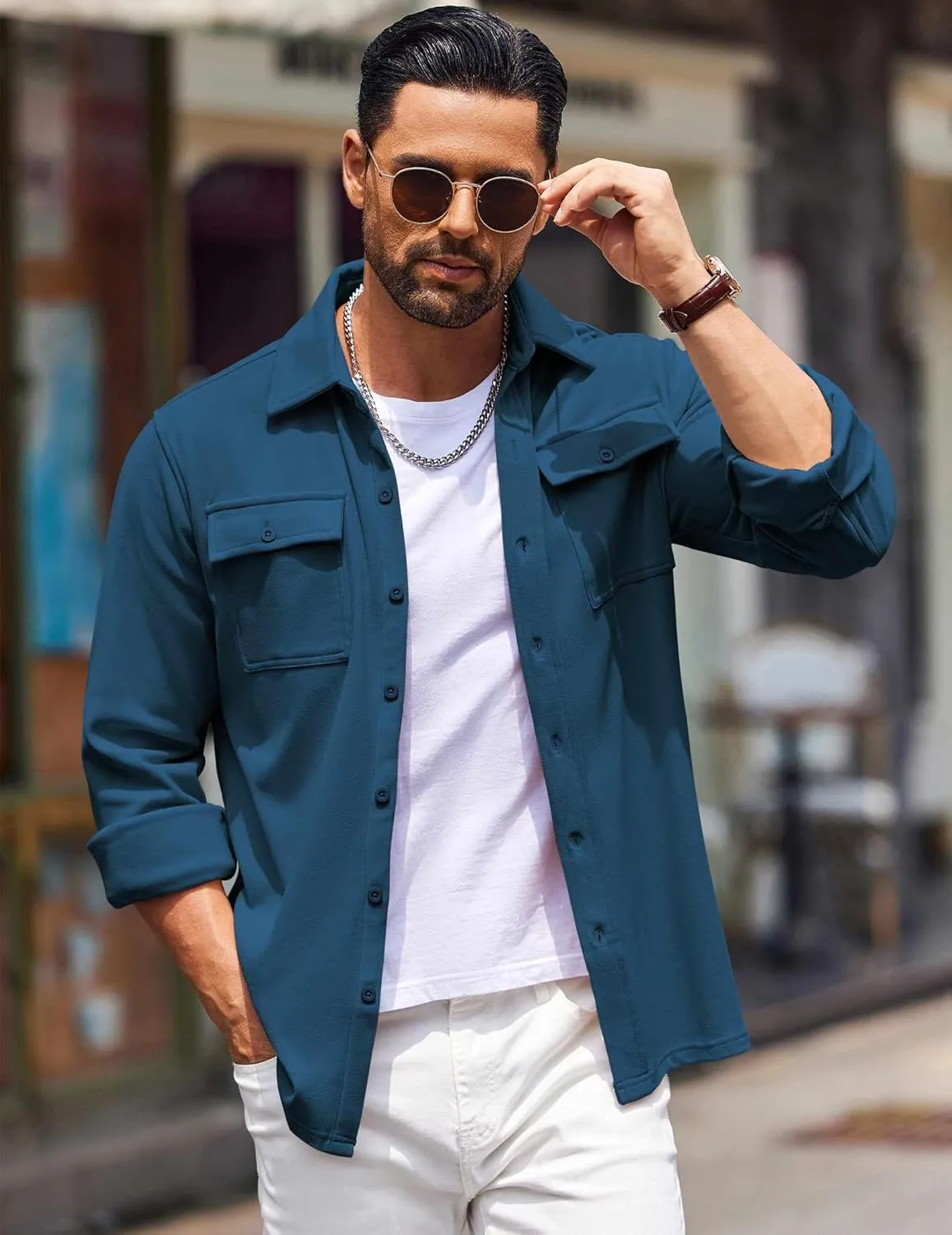 COOFANDY Men's Shirt Jacket Long Sleeve Overshirt Casual Button Down Shacket Thermal Shirts with Pockets