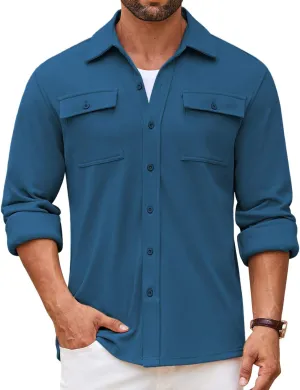 COOFANDY Men's Shirt Jacket Long Sleeve Overshirt Casual Button Down Shacket Thermal Shirts with Pockets