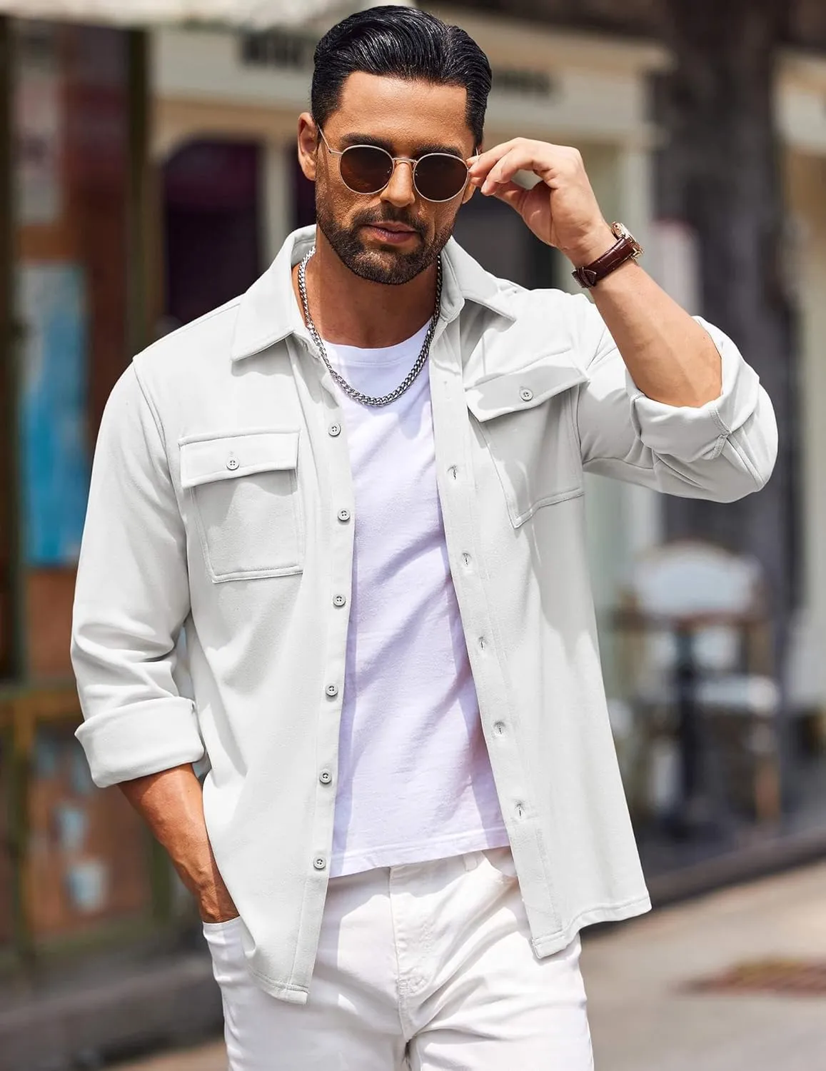 COOFANDY Men's Shirt Jacket Long Sleeve Overshirt Casual Button Down Shacket Thermal Shirts with Pockets