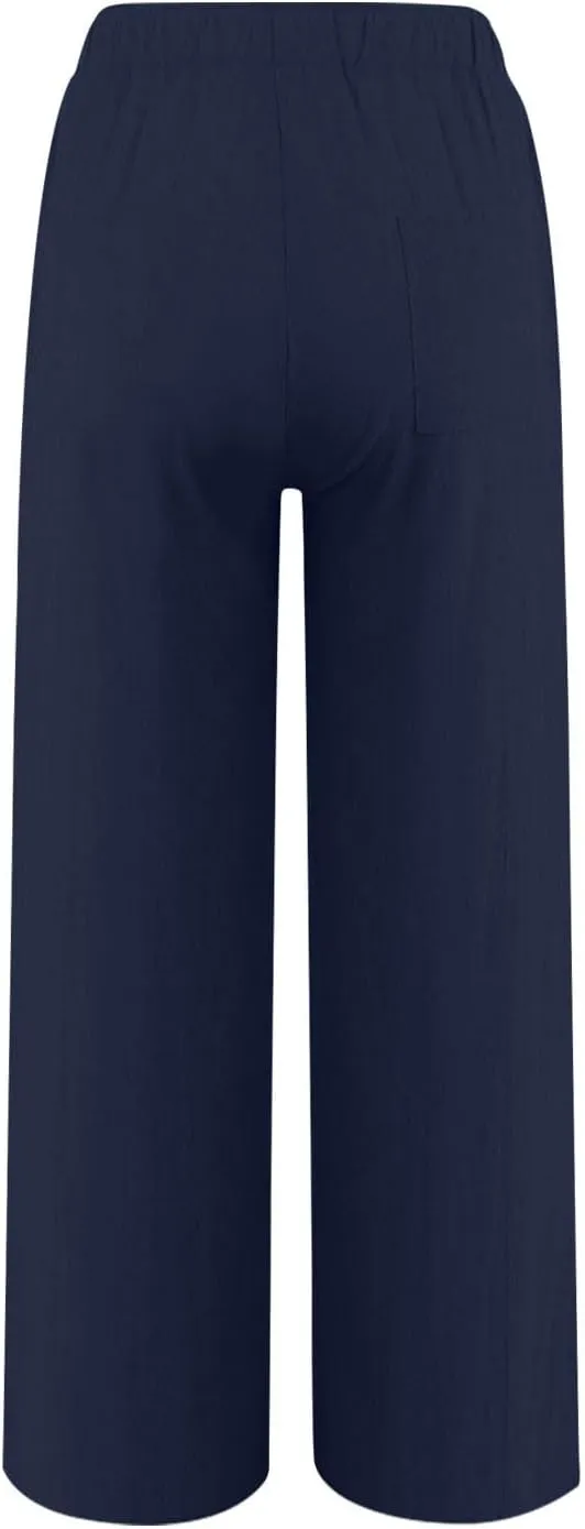 Cotton Linen Pants for Women Drawstring High Elastic Waist Straight Leg Trousers Lightweight Loose Lounge Pants
