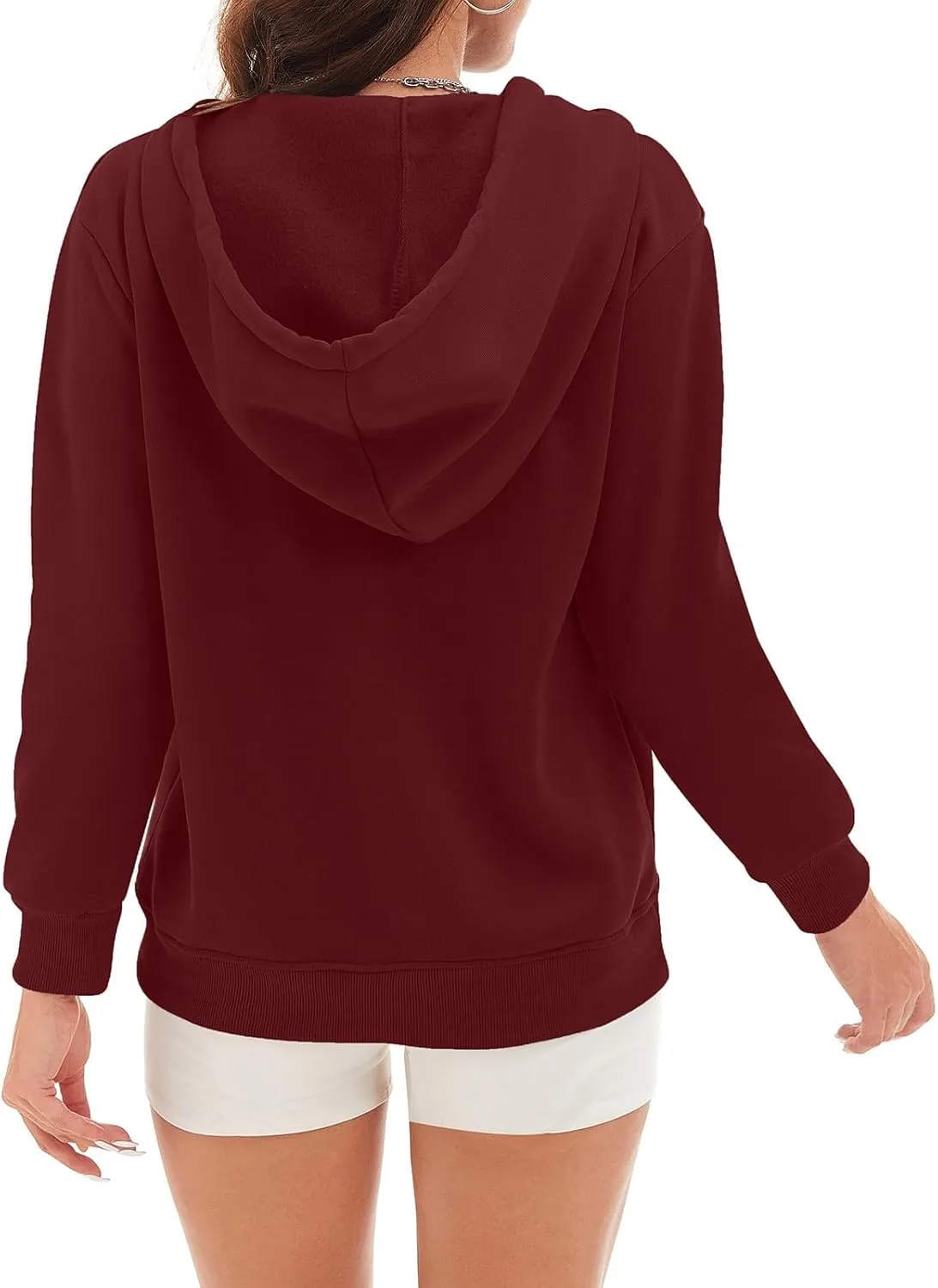 CRNTCEM Womens Button Up Hoodie Sweatshirts V Neck Casual Loose Long Sleeve Drawstring Oversized Pullover Tops with Pockets