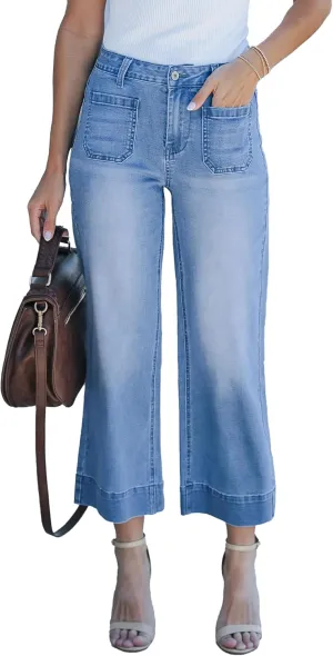 Cropped Jeans for Women Wide Leg High Waisted Denim Pants Trendy