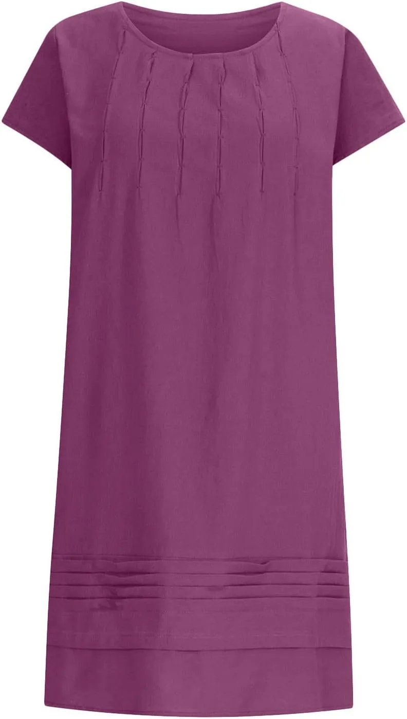 Ctreela 3/4 Sleeve Cotton Linen Lounge Dress Women's Casual V-Neck Midi Dresses Bohemian Sundress Loose Beach Dress