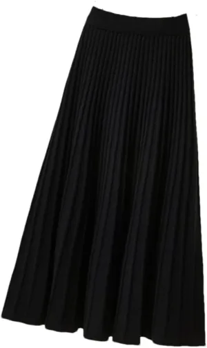 DBFBDTU Knitted Pleated Skirt Midi Skirt Solid Color Loose High Waist Long Skirt Casual Women Bottoms Clothes