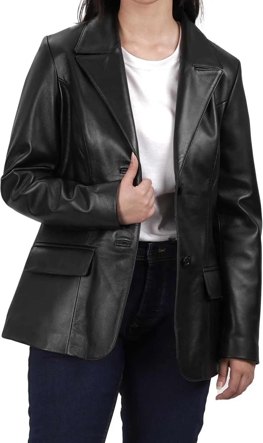 Decrum Women Leather Blazer - Casual Stylish Leather Jackets for Women