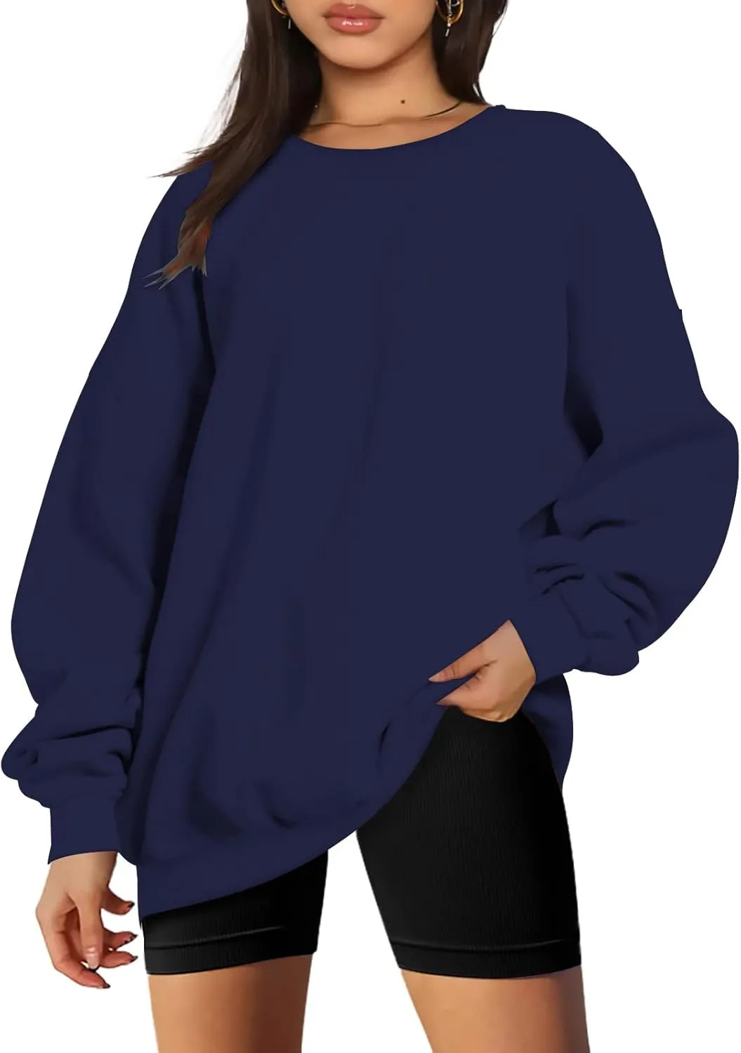 DOLKFU Women Oversized Crewneck Sweatshirts Solid Basic Pullover Sweater Long Sleeve Hoodie Winter Y2K Ouffits Clothes