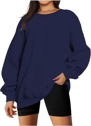 DOLKFU Women Oversized Crewneck Sweatshirts Solid Basic Pullover Sweater Long Sleeve Hoodie Winter Y2K Ouffits Clothes