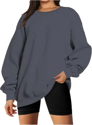 DOLKFU Women Oversized Crewneck Sweatshirts Solid Basic Pullover Sweater Long Sleeve Hoodie Winter Y2K Ouffits Clothes