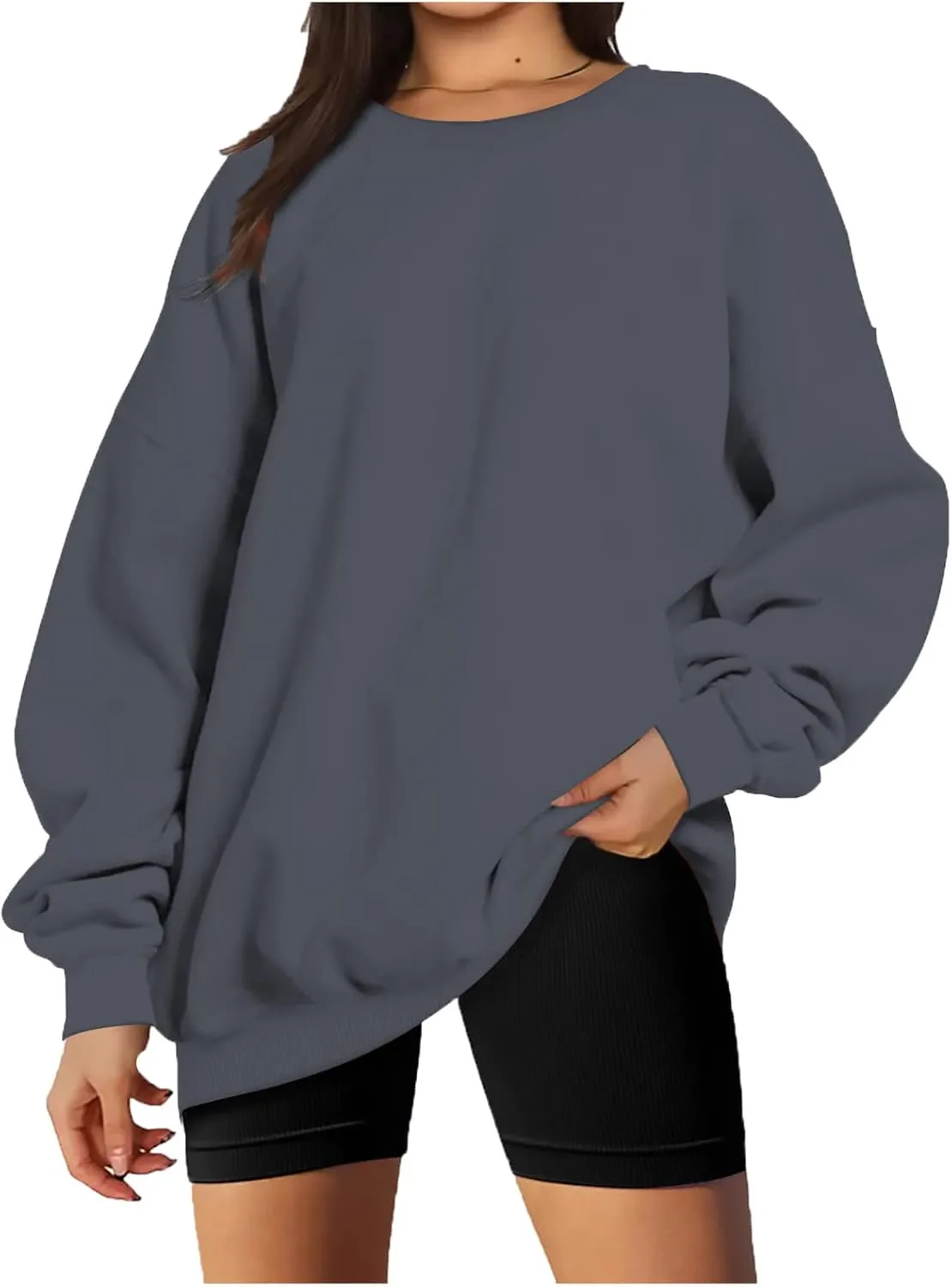 DOLKFU Women Oversized Crewneck Sweatshirts Solid Basic Pullover Sweater Long Sleeve Hoodie Winter Y2K Ouffits Clothes