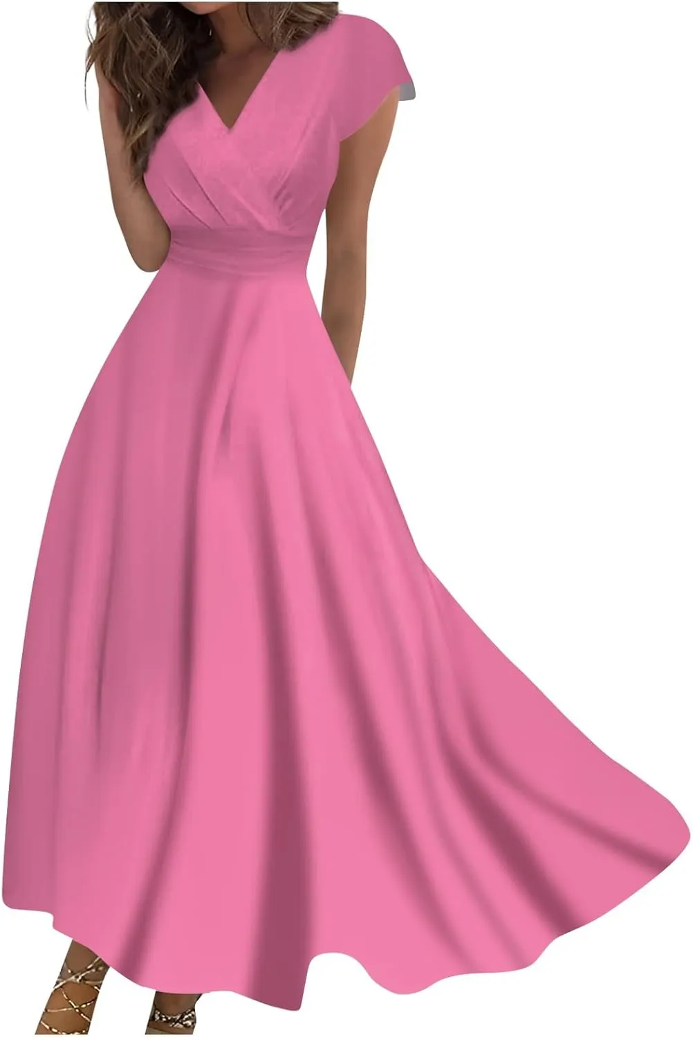 Dresses for Women 2025 Sleeveless Flowy Ruched Maxi Dress Wrap V Neck Floral Print Sundress Trendy Boho Dress