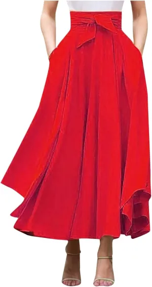 Elegant High Waist Skirt for Women Casual Bohemian Maxi Skirt with Pockets Asymmetrical Hem Skirts for Women Midi